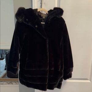 Women's Black Faux Fur Coat with hood